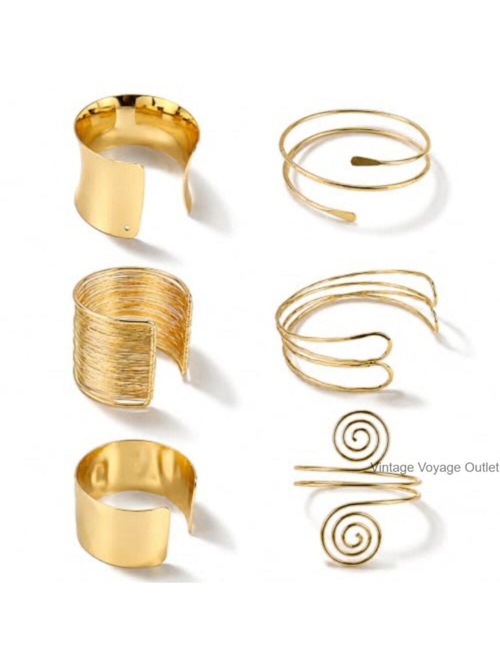 6PCS Gold Bangles Cuffs Women Adjustable Boho Bracelet Set